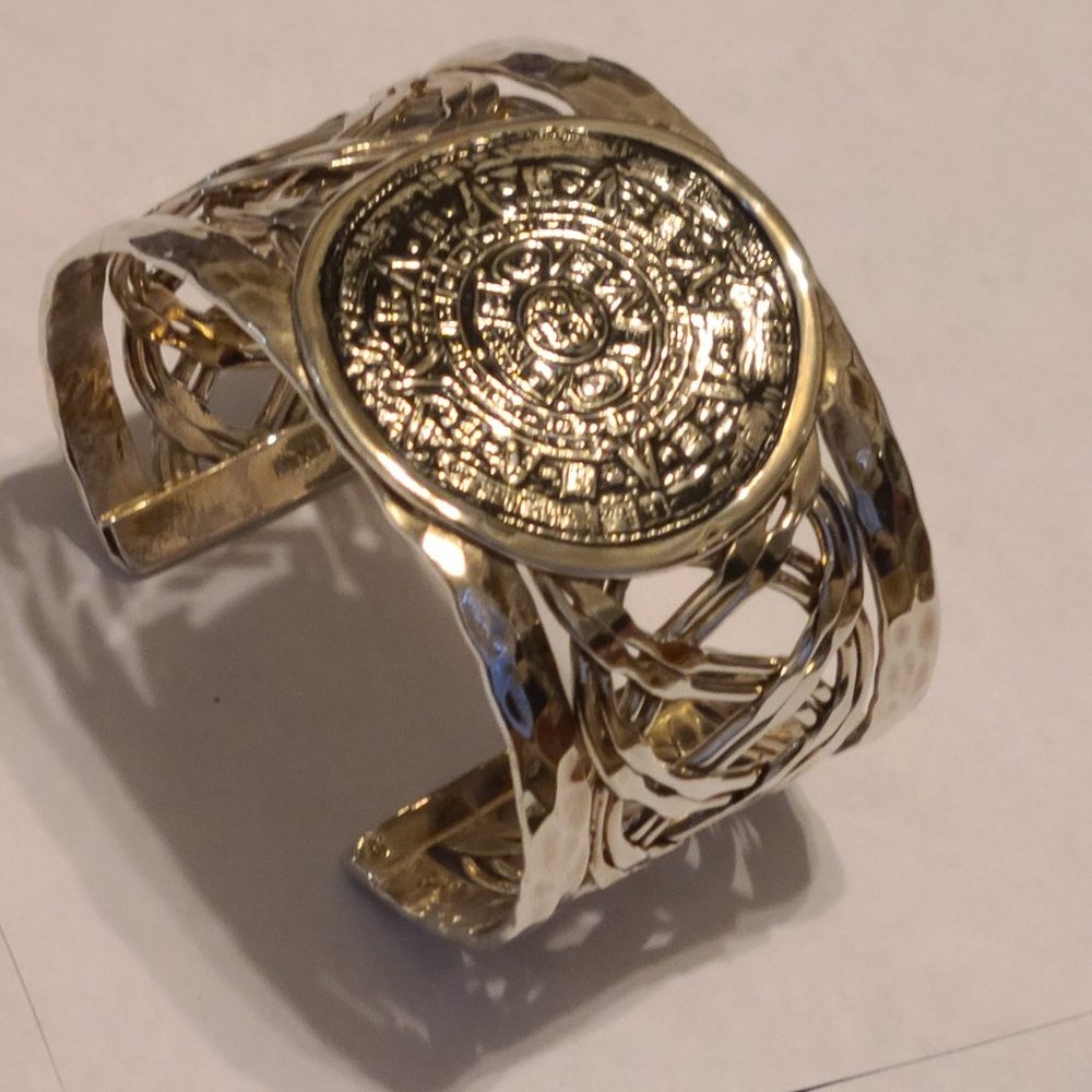 Aztec Calendar Silver Cuff